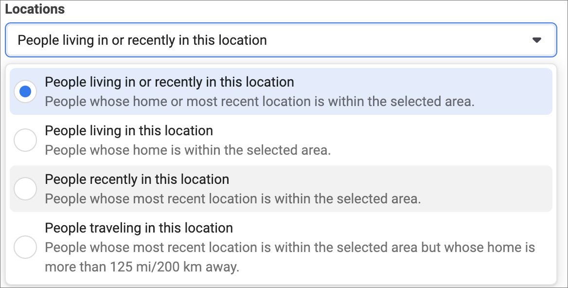 Facebook Ads Location Options