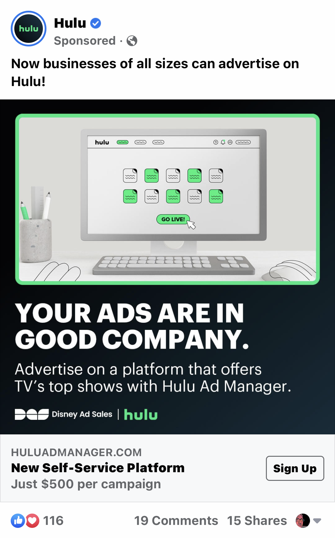 Hulu Facebook Image Ad